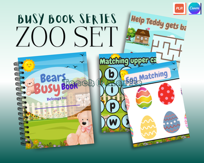 3-in-1 Busy Book Zoo Themes + Canva Basics & Ebooks With Mandala Coloring Book