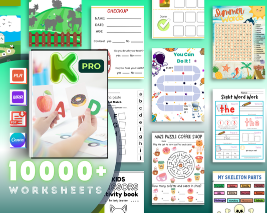 10,000ᐩ Kids Worksheets Mega Educator’s Toolkit + Teacher Essentials