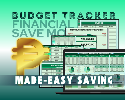 Easy Monthly Budget Tracker (Green Theme) : List, Save, Repeat & Succeed